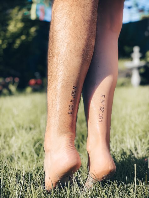 Couples Coordinates Tattoo, Coordinates Tattoo Ankle, Coordinates Tattoo Couples, Coordinate Tattoos, Distance Tattoos, Andrew Tattoo, Tattoos Couples, Berlin Tattoo, Coordinates Tattoo