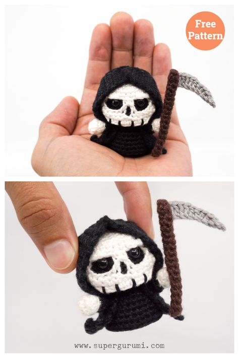 Crochet Grim Reaper Pattern Free, Horror Crochet, Crochet Monsters, Bat Pattern, Halloween Crochet Patterns, Crochet Amigurumi Free Patterns, C2c Crochet, Beginner Crochet Projects, Crochet Amigurumi Free