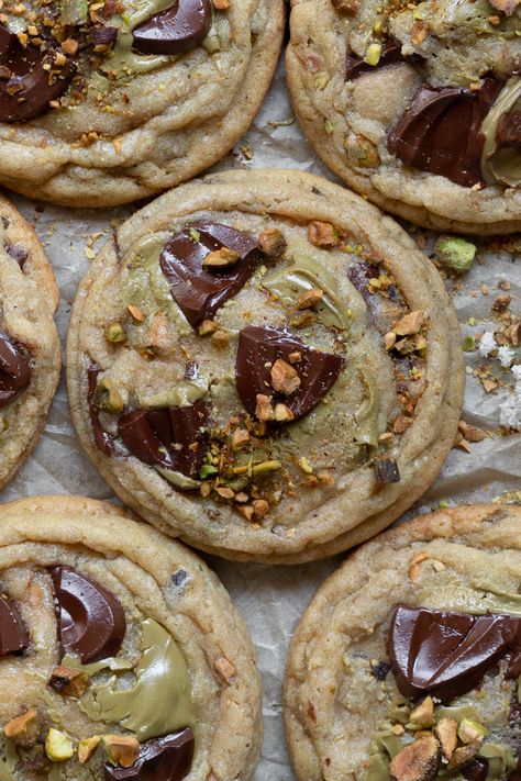 Pistachio Cream Chocolate Chip Cookies Cream Cheese Pistachio Cookies, Pistachio And Chocolate Cookies, Brown Butter Pistachio Chocolate Chip Cookies, Soft Pistachio Cookies, Brown Butter Pistachio Chocolate Cookies, Pistachio Rose Cookies, Recipes That Use Pistachio Cream, Pistachio Almond Cookies, Rye Chocolate Chip Cookies