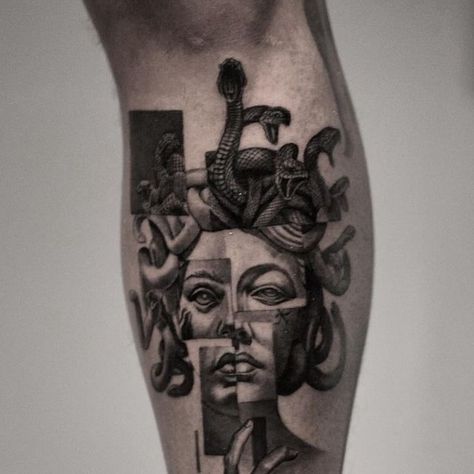 Bang Bang Tattoo on Instagram: "Legend has it she could turn the world to stone with just one look 🐍 @maksnyc" Medusa Statue Tattoo Design, Medusa Tattoo Realism, Medusa Tattoo Statue, Medusa Bust Tattoo, Medusa Head Tattoo Design, Medusa Statue Tattoo, Medusa Head Tattoo, Greek Art Tattoo, Medusa Statue