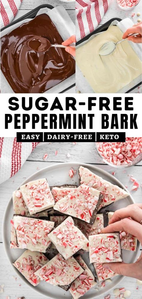 This Sugar-free Peppermint Bark is such an easy delicious keto / low-carb candy treat that's reminiscent of Christmases past, and perfect for snacking and gifting during the Holidays. You'll love how easy and delicious this keto peppermint bark recipe is! I've remade a traditional Christmas treat into a healthy peppermint bark will knock your socks off! sugar free white chocolate peppermint bark | healthy dark chocolate peppermint bark | dairy-free peppermint bark | vegan peppermint bark Easy Peppermint Bark, Eating Bird Food, 4 Ingredient Recipes, Bark Recipe, Peppermint Bark, Chocolate Baking, Low Sugar, Holiday Treats, Christmas Treats