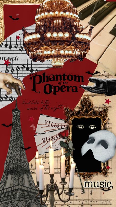 Vintage Halloween Collage, Phantom Of The Opera Collage, Phantom Of The Opera Wallpaper Iphone, The Phantom Of The Opera Wallpaper, Phantom Of The Opera Wallpaper, Theatre Collage, Movie Moodboard, Halloween Moodboard, Opera Design