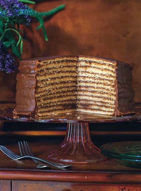 Trisha Yearwood’s Chocolate Torte 12 Layer Chocolate Cake Recipe, Trisha Yearwood Recipes, Coconut Dessert, Chocolate Pound Cake, Torte Recipe, Chocolate Torte, Trisha Yearwood, Torte Cake, Cake Layers