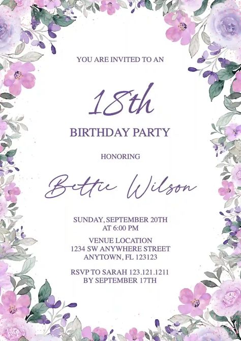 18th Birthday Invitation Templates, 18th Birthday Invitations, 18th Birthday Invitation, Online Invitation, 18th Birthday Cards, Birthday Cake Topper Printable, Invitation Maker, Adult Birthday Invitations, Birthday Party Invitation Templates