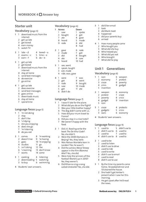 English plus 4 - Workbook Answer Key - Workbook answer key ENGLISH PLUS 4 1 PHOTOCOPIABLE © Oxford - Studocu Oxford English, Let You Go, Level 4, Nelson Mandela, How Many People, Meryl Streep, Pearl Jam, Agatha Christie, Watch Tv