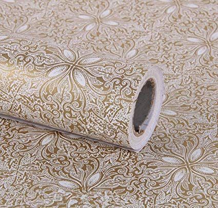 Vintage Floral Adhesive Paper Vinyl Shelf Liner Peel Stick Dresser Drawer Sticker Home Deco 17.7inch by 118inch (Gold), Wall Stickers & Murals - Amazon Canada Wallpaper Cabinets, Paper Shelf, Vinyl Shelf, Dresser Shelves, Shelf Paper, Wallpaper Shelves, Vintage Floral Wallpapers, Shelf Liner, Dresser Drawer