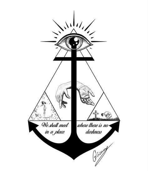 God vs devil, grief vs enlightenment, triangle, god’s eye above an anchor Tattoo Sketch, Life Tattoos, Tattoo Sketches, The Soul, Sketch, Tattoos