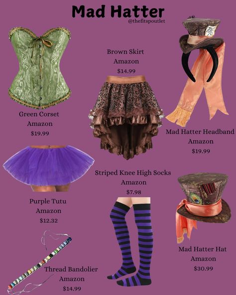 Alice in Wonderland Halloween Costume Inspo! #halloweencostume #halloween #aliceinwonderland #costumeinspo Women Mad Hatter Costume, Alice And Wonderland Halloween Costumes, Alice In The Wonderland Costumes, Alice And Wonderland Halloween, Halloween Costumes Alice In Wonderland, Alice And Wonderland Costumes, Diy Alice In Wonderland Costume, Mad Hatter Diy Costume, Alice In Wonderland Halloween Costume