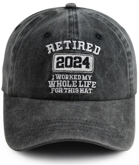 PRICES MAY VARY. Retirement Gifts for Women Men: This "Retired 2024 I Worked My Whole Life for This Hat" Baseball Cap is an Excellent Gag Retirement Gifts for Mom Dad, Families, Father Mother, Wife Husband, Aunt Uncle, Grandpa Grandma, Sister Brother, Nurse, Doctor, Army Veteran, Friends, Old Man, Colleagues, Boss, Coworker, Employee, Retiring Teachers, Retired Police Officer. Perfect for Christmas, Birthday, Halloween, Thanksgiving, Easter, New Year, Valentine's Day, Father's Day, Mother's Day, Retirement Gifts Men, Retirement Gift Ideas For Men, Happy Retirement Decorations, Retirement Gifts For Mom, Farewell Decorations, Goodbye Gifts For Coworkers, Retirement Decorations, Farewell Gift For Coworker, Best Retirement Gifts