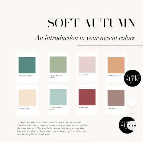 Light Fall Color Palette, Soft Autumn Colour Palette, Soft Fall Color Palette, Soft Autumn Outfits Capsule Wardrobe, Soft Autumn Deep, Autumn Color Palette Fashion, Muted Autumn, Soft Autumn Palette, Colour Season