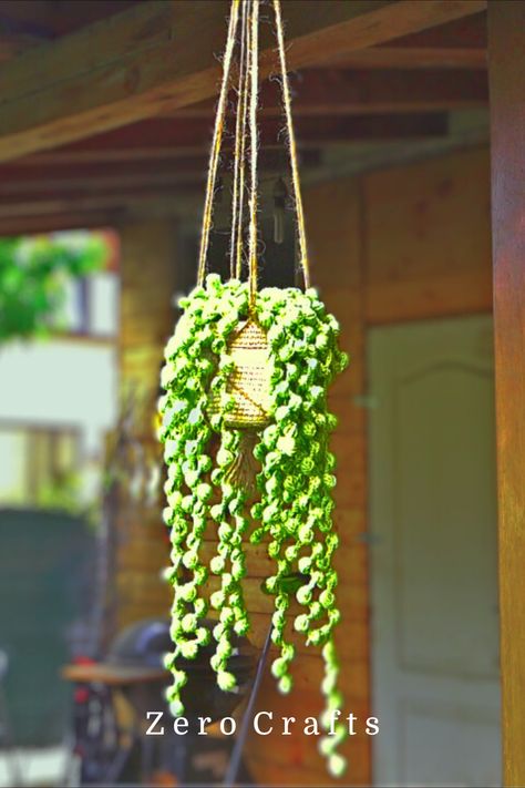 Crochet Hanging Flower Pot Free Pattern, Crocheted Hanging Plant Pattern, Crochet Plants Hanging, Crochet Trailing Plant, Crochet Pattern Hanging Plant, Hanging Pot Crochet Pattern, Amigurumi Hanging Plant, How To Crochet Plants, Hanging Plants Crochet Pattern