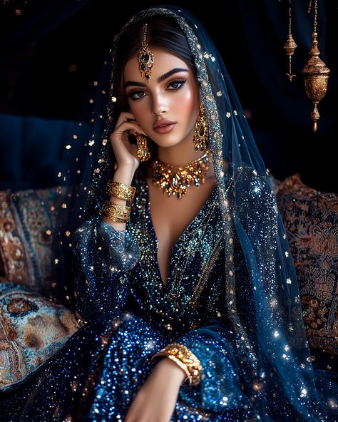 Arabian Nights ⭐️ Arabian Hairstyles Ideas, Arabian Nights Outfit Women, 1001 Nights Aesthetic, Arabic Women Aesthetic, Arabian Beauty Women Egypt, Arabian Princess Aesthetic, Arabian Nights Party Outfit Women, Arabian Gown, Arabian Wedding Dress