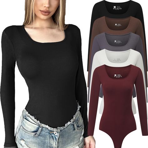 PRICES MAY VARY. Premium fabric: short sleeve bodysuit for women is made of ultra-soft, breathable, and stretchy fabric that is gentle on the skin. With its high elasticity and superb fit, the ribbed bodysuit hugs your curves in all the right places, giving you an ultimate second-skin experience Tanga bottom, 2 snap buttons butt closure at crotch Versatile Mix & Match: If there’s a singular wardrobe staple that does all the heavy lifting, it’s the bodysuit. You can easily pair it as a top with j T Shirt Bodysuit, Jeans Joggers, Green Bodysuit, Bodysuit Tops, Shirt Bodysuit, Body Suits, Square Neck Bodysuit, Body Suit Outfits, Shapewear Bodysuit