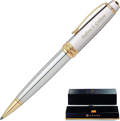 Dayspring Pens Engraved Cross Pen | Personalized Cross Bailey Medalist Ballpoint Gift Pen - Chrome With Gold Trim, Custom Engraved Executive Gift. Cross Pen, Cross Pens, Engraved Cross, Executive Gifts, Personalized Cross, Pen Gift, Ballpoint Pen, Custom Engraving, Milestones