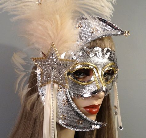 Moon Mask Masquerade, Moon Masquerade Mask, Moon Masquerade, Masquarade Mask, Venetian Costumes, Magical Fashion, Moon Mask, Gold Masquerade Mask, Halloween Heart