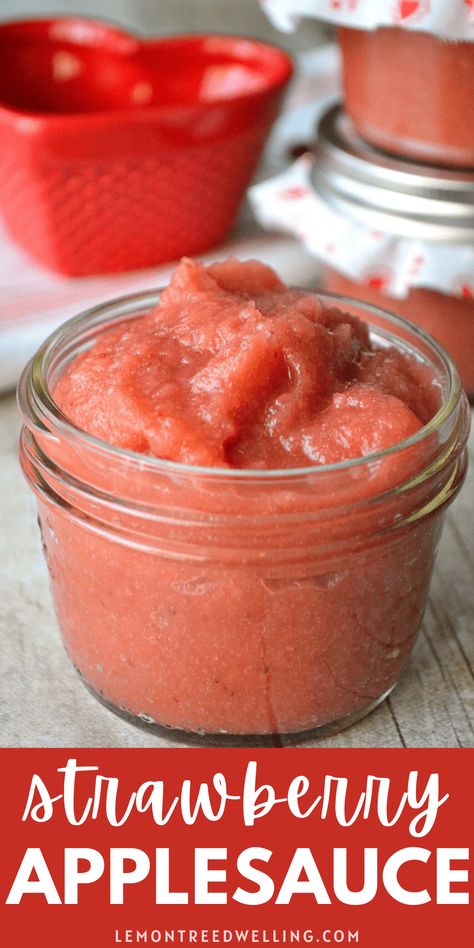 Fresh, homemade Strawberry Applesauce - made with just 5 ingredients! This sauce has a smooth, velvety texture and deliciously sweet strawberry flavor. Perfect for snacking... and it doubles as dessert! Strawberry Applesauce, Canning Applesauce, Homemade Applesauce Recipes, Healthy Breakfast Snacks, Apple Sauce Recipes, Homemade Applesauce, Strawberry Flavor, Apple Sauce, Strawberry Sauce