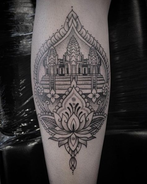 Angkor Wat Tattoo, Cambodian Tattoo, Khmer Tattoo, Arm Tats, Pretty Hand Tattoos, Silhouette Tattoos, Leg Tattoos Women, Lotus Tattoo, Angkor Wat