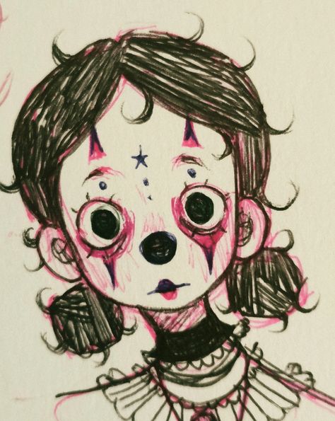 #art #drawing #clown Things To Draw Human, Halloween Drawings People, Halloween Inspo Drawings, Weird Core Art Style, Cool Clown Drawings, Clown Faces Drawing, Unique Eye Drawings, Kawaii Clown Drawing, Crazy Clown Drawing