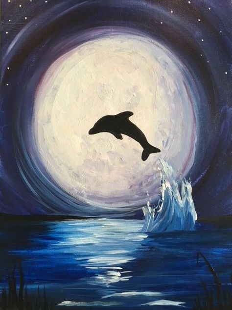 How To Paint A Dolphin, Dolphin Painting Easy, Dolphin Art Painting, Dolphin Acrylic Painting, Painting Dolphins, Ocean Painting Ideas, Dolphin Paintings, Dolphins Painting, Dolphin Drawing