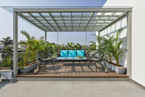 Modern House Strikes A Balance Between Solidity And Transparency | TRAANSPACE - The Architects Diary Metal Gazebo, Window Seat Design, Dream Frame, Attic Bedroom Designs, Box House, Rooftop Terrace Design, Box Houses, Terrace Design, House Plants Decor