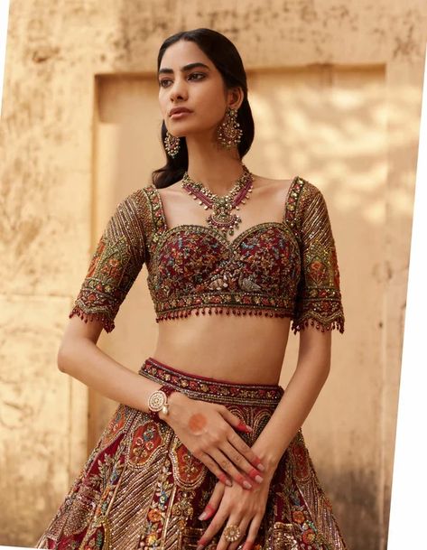 Roqa | Red Scarlet Lehenga Set | INDIASPOPUP.COM Dori Embroidery, Gold Lehenga, Bridal Lengha, Net Embroidery, Indian Bridal Photos, Lehenga Designs Simple, Lehenga Blouse Designs, Deep Maroon, Traditional Indian Dress