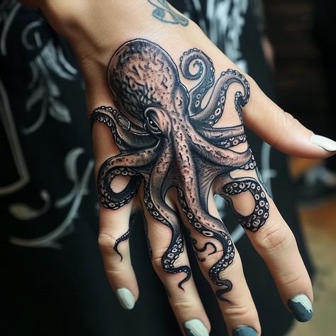 Kracken Tattoo Back, Cracken Octopus Tattoo, Octopus Hand Tattoo, Character Closet, Tattoo Photoshoot, Mario Tattoo, Shoulder Sleeve Tattoos, Mermaid Tattoo Designs, Octopus Tattoos