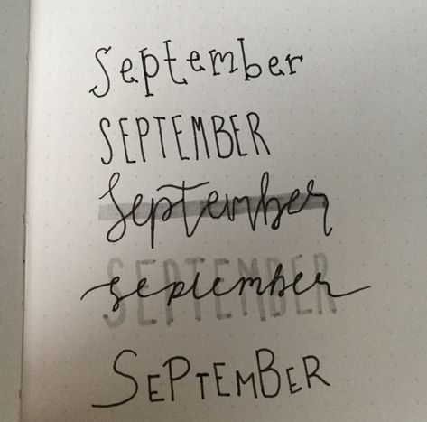 Journal Headings, Bullet Journal Headings, Headers Ideas, Month Headers, Hand Lettering Alphabet Fonts, Title Ideas, September Calendar, Alphabet Fonts, Bullet Journal Aesthetic