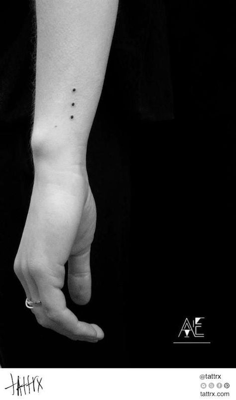 Tatuagens minimalistas por Axel Ejsmont - FTCMAG Three Dots Tattoo Meaning, Dot Tattoo Meaning, 3 Dot Tattoo, She Is Art Tattoo, Equality Tattoos, Word Tattoo, Dot Tattoos, Small Tattoos With Meaning, Modern Tattoos