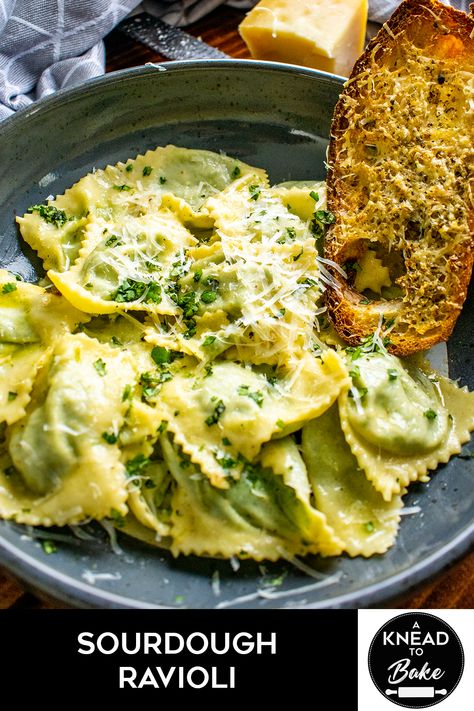 Fresh ravioli are always a good idea, but this homemade sourdough ravioli recipe wins points for flavor, texture and nutrition. Homemade Sourdough Tortellini, Sourdough Discard Ravioli, Sourdough Ravioli Recipe, Sourdough Ravioli, Spinach Ricotta Ravioli, Fresh Ravioli, Ravioli Dough, Spinach And Ricotta Ravioli, Spinach Ravioli