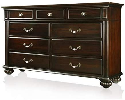 Furniture of America Damos Traditional Wood 9-Drawer Dresser in Dark Walnut Best Dresser, Transitional Dresser, Walnut Bedroom, Traditional Dressers, Drawers Design, Solid Wood Dresser, Walnut Dresser, Beautiful Dresser, Walnut Furniture