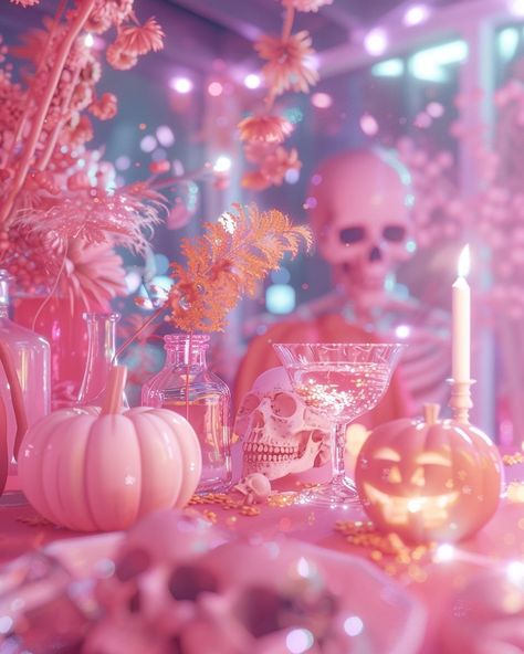 PinkHalloween 💖 #aihorrorrising @aiempirerising @blackwater_ai ( everyone makes fun of me for always buying pink cute Halloween decorations every year but honestly, I love them 😆🤩💖 ) Peach Halloween Aesthetic, Dark Pink Halloween Aesthetic, Halloween Aesthetic Pink, Pink Halloween Background, Pink Spooky Aesthetic, Pink Halloween Aesthetic, Pink Halloween Wallpaper, Summerween Party, Pink Halloween Party