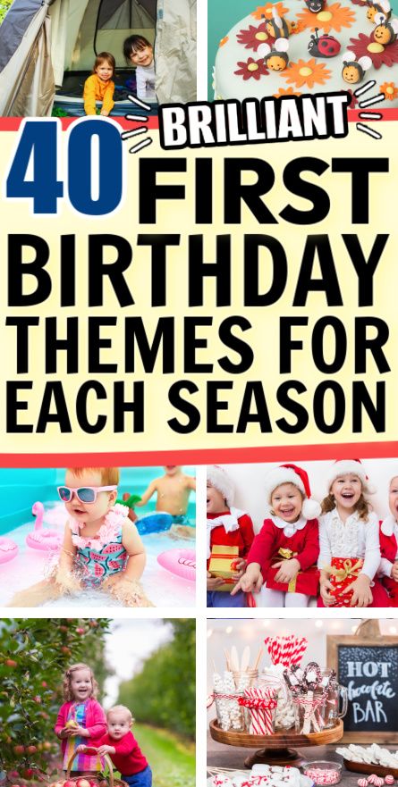 text overlay 40 first birthday themes for each season with images of unique girl and boy 1st themed birthday ideas Party Themes For Girls, 1st Birthday Party For Girls, Birthday Party At Home, One Year Birthday, Bday Party Theme, 1st Birthday Themes, Birthday Themes For Boys, Girl Birthday Themes, First Birthday Party Themes