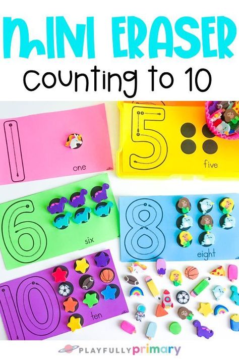 Counting 1-10 | Numbers to 10 Mats Preschool Number Of The Week, One To One Correspondence Preschool, One To One Correspondence Activities, Counting To 10 Activities, Maths Geometry, Creative Curriculum Preschool, One To One Correspondence, Mini Erasers, Morning Basket