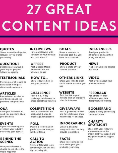 27 Content Marketing Ideas [Infographic] - Paprika Media Wish Ideas, Content Marketing Ideas, Content Pillars, Business Basics, Social Media Marketing Plan, Social Media Marketing Content, Social Media Poster, Social Media Marketing Business, Accounting And Finance