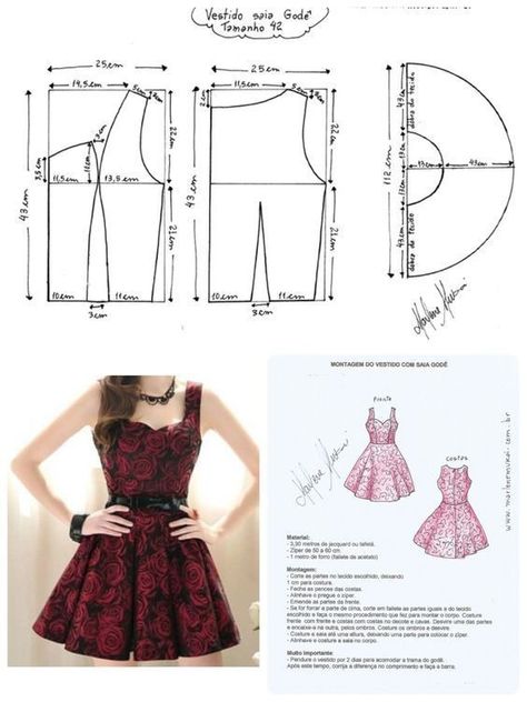 Circle Skirt Pattern, Basic Dress Pattern, Dress Patterns Diy, Girls Dress Sewing Patterns, Sewing Clothes Women, Vintage Dress Patterns, Blouse Pattern Sewing, Diy Sewing Pattern, Related Images