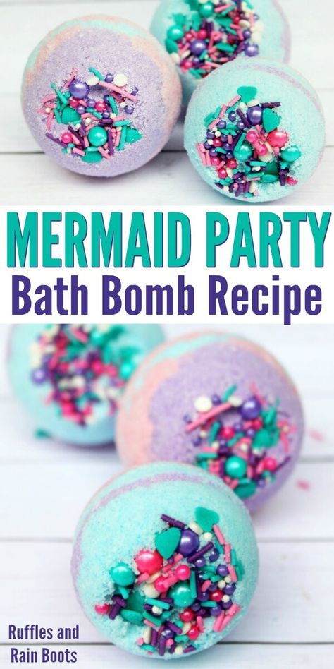 Mermaid bath bombs are amazing to gift, get, or keep yourself! This easy bath bomb recipe will have you making multi-colored bath bombs in no time! #bathbombs #mermaids #sprinklebathbombs #bathbombrecipe #DIYbath #diybeauty #bathbombgiftideas #handmadegifts #rufflesandrainboots Bath Bomb Recipe Easy, Mermaid Bath, Bath Bomb Recipe, Bath Boms, Bombe Recipe, Bath Bomb Recipes, Mermaid Diy, Wine Bottle Diy Crafts, Wine Bottle Diy