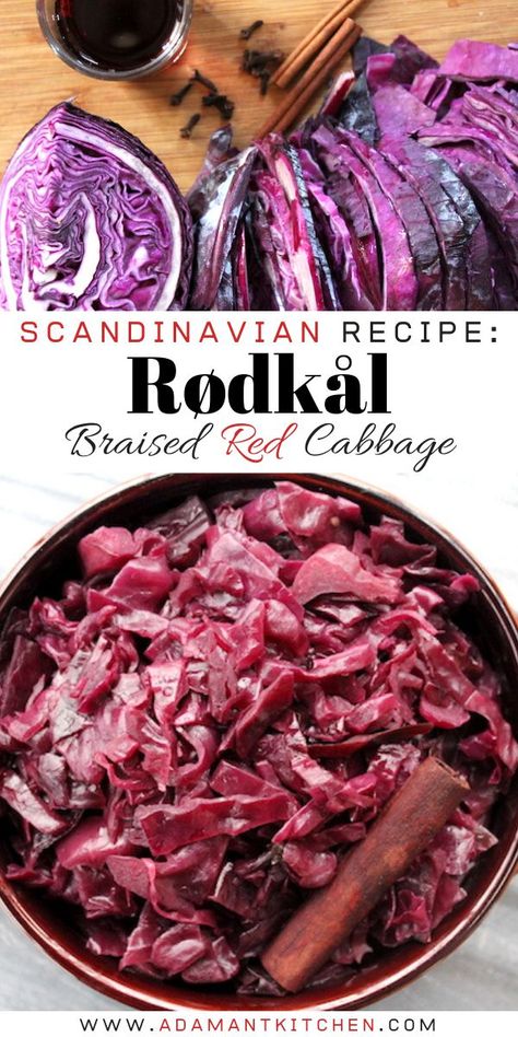 There’s something that’s just inherently comforting about Danish braised red cabbage with warm spices.  Rødkål is a traditional Scandinavian Christmas dish, but to me, it just tastes like warmth.  It’s served year round as a tasty vegetarian side dish in some of the coldest countries in the world. Red Cabbage Recipe, Danish Cuisine, Scandinavian Recipes, Traditional Holiday Recipes, Red Cabbage Recipes, Nordic Recipe, Braised Red Cabbage, Braised Cabbage, Rustic Recipes