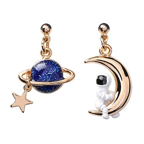 Moon Earth, Galaxy Earrings, Planet Earrings, Blue Planet, Jewelry Cute, Moon Studs, Womens Earrings Studs, Cute Stars, Star Earrings Stud