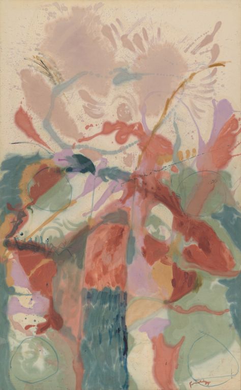 Helen Frankenthaler. Jacob's Ladder. 1957 | MoMA Pollock Paintings, Helen Frankenthaler, Jacob's Ladder, Willem De Kooning, American Painting, Abstract Painters, Manhattan New York, Jackson Pollock, Abstract Expressionist