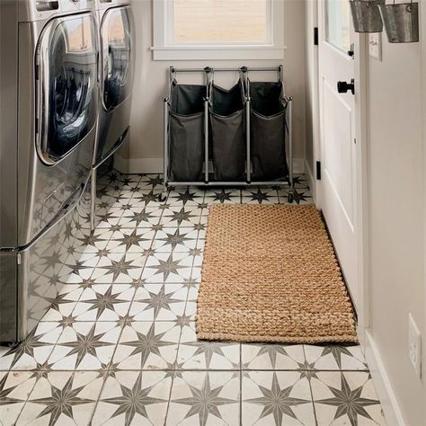 Kings Star Nero 17-5/8"x17-5/8" Ceramic F/W Tile Star Tile, Patterned Wall, Vintage Industrial Design, Vinyl Floor Tiles, Merola Tile, Tile Saw, House Tiles, Square Tile, Laundry Room Makeover