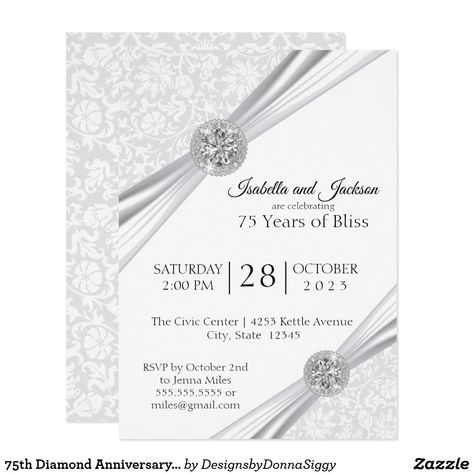 75th Diamond Anniversary Design Invitation 75th Wedding Anniversary, 50th Wedding Anniversary Invitations, Popular Wedding Invitations, Anniversary Design, Anniversary Gift Diy, Autumn Invitations, 60 Wedding Anniversary, Design Invitation, Wedding Anniversary Invitations