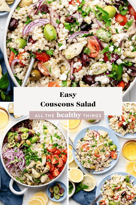 Mediterranean Salad With Couscous, Mediterranean Pearl Couscous Salad, Spring Couscous Salad, Whole Foods Couscous Salad Recipe, Roast Vegetable Couscous Salad, All The Healthy Things, Mediterranean Couscous Salad, Pearl Couscous Salad, Mediterranean Couscous