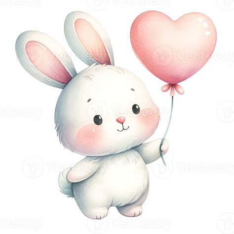 Rabbit Holding Balloons, Zabla Design, Balloon Watercolor, Baby Nursery Wall Decor, Rabbit Clipart, Baby Deco, Bunny Watercolor, Baby Boy Cards