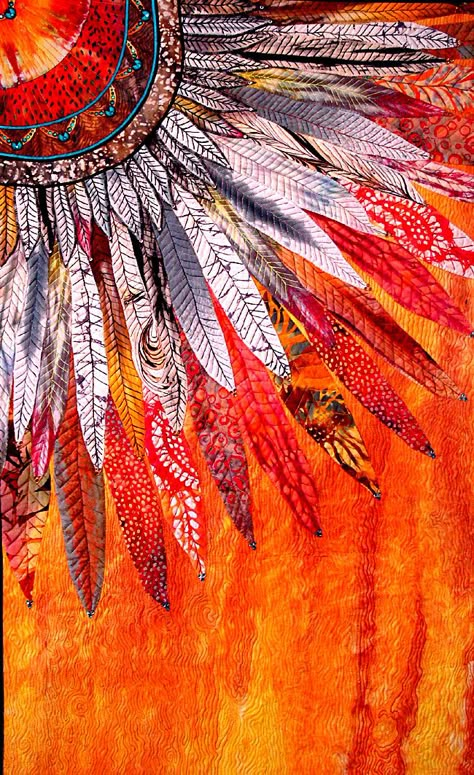 Barbara Olson - Quilt in Progress.  This is the most creative and inspiring collection of art quilts. Feather Art, Native Art, Native American Art, Art Journals, Fabric Art, Indian Art, Art Quilts, Medium Art, American Art