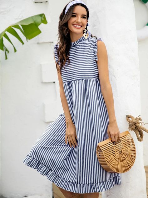 Dip Dye Dresses, Modern Dresses, Panel Dress, Striped Midi Dress, Dresses By Length, Casual Stripes, Midi Shirt Dress, Blue Midi Dress, Casual Summer Dresses