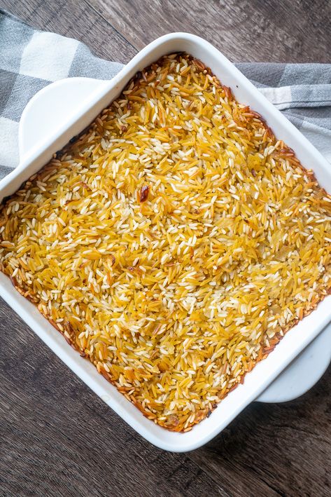 Baked Rice Recipes Oven, Oven Rice Recipe, Baked Rice Pilaf, Oven Rice, Oven Baked Rice, Pilau Rice, Rice Pilaf Recipe, Pilaf Recipe, Chicken Shawarma Recipe