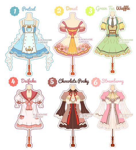 [OPEN] Dessert Theme Outfit Adoptable#6 by Black-Quose.deviantart.com on @DeviantArt Dessert Outfit Ideas, Dessert Dress, Dessert Outfit, Dessert Theme, Magical Girl Outfit, Fashion Drawing Sketches, Fashion Design Drawings, Fashion Design Sketches, Drawing Clothes