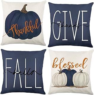 Fall Pillow Covers 20 x 20 Inch Blue Pumpkins Throw Pillow Covers for Farmhouse Autumn Cushion Covers Thanksgiving Pillow Case for Indoor Home Bedroom Sofa Decor Autumn Sofa, Orange Fall Decor, Autumn Ambiance, Fall Pillow Covers, Thanksgiving Pillows, Fall Pillow, Sofa Bed Decor, Fall Pillow Cover, Contemporary Throw Pillows