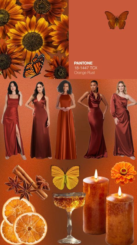 Bridesmaid Dress Orange, Orange Bridesmaids, Deep Autumn Color Palette, Orange Bridesmaid, Bella Wedding, Orange Bridesmaid Dresses, Deep Autumn, Fall Color Palette, Wedding Vibes