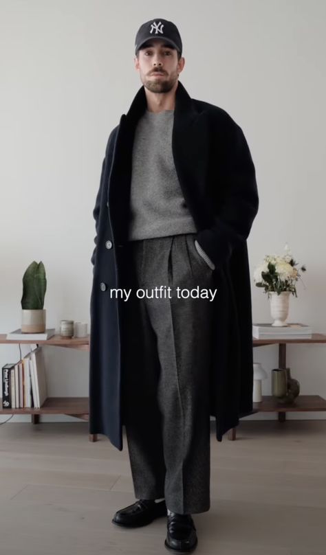 Big Coat Outfit Men, Long Black Coat Outfit Men, Men Black Overcoat Outfit, Gray Overcoat Men Outfit, Oversized Coat Men, Men’s Long Black Coat Outfit, Long Grey Coat, Long Coat Outfit, Long Coat Men